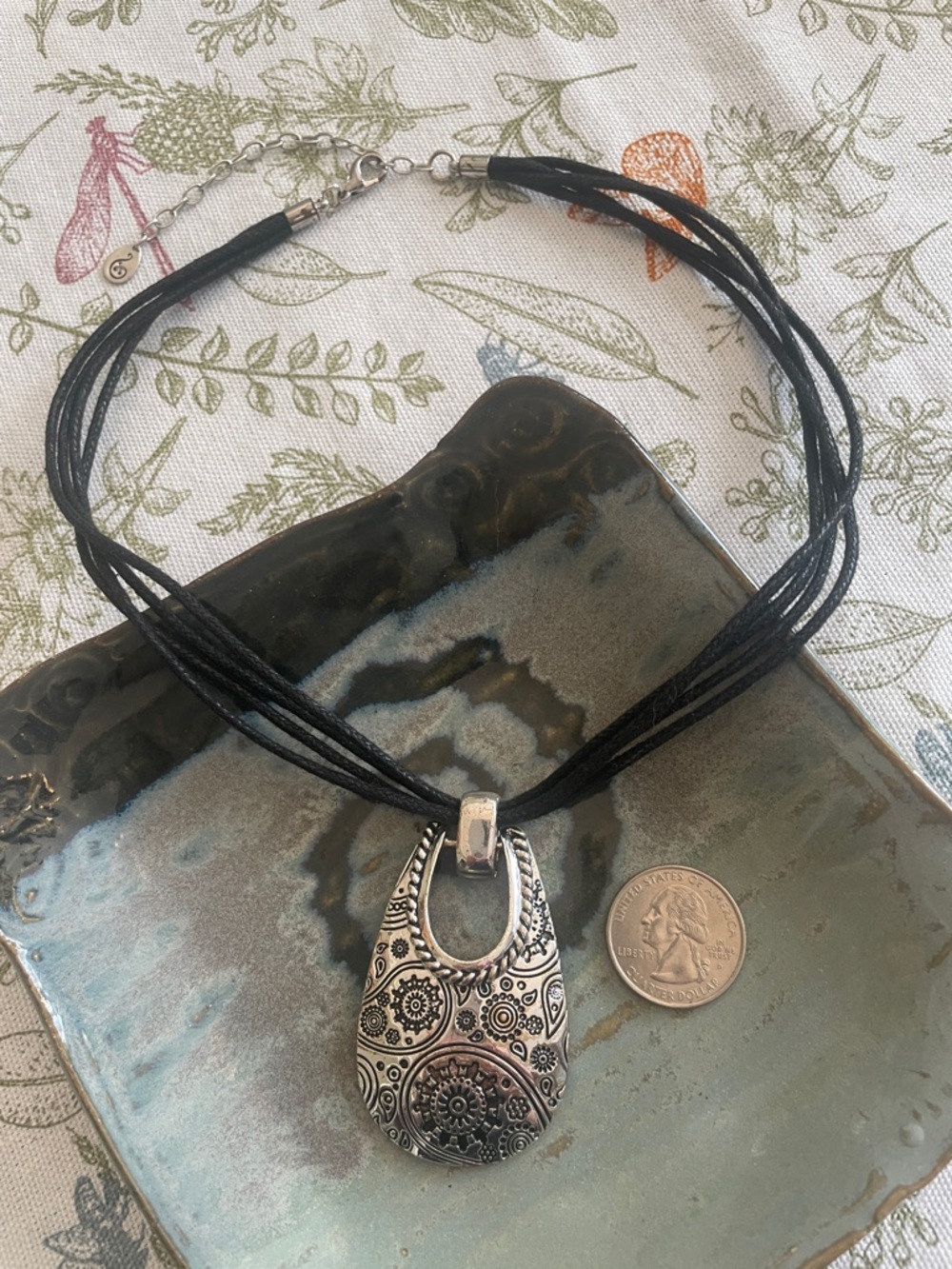 Scroll by Dillard’s Silver-Tone Etched Pendant Necklace with Black Cords